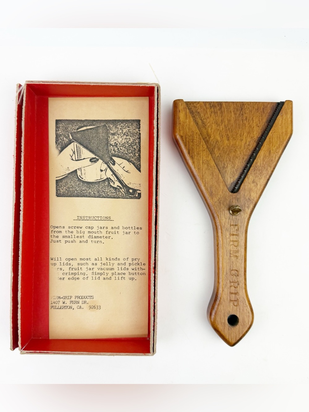 Vtg Firm Grip Jar Opener Maple Wood Kitchen Tool Box Rustic Farmhouse Wall 8.5”